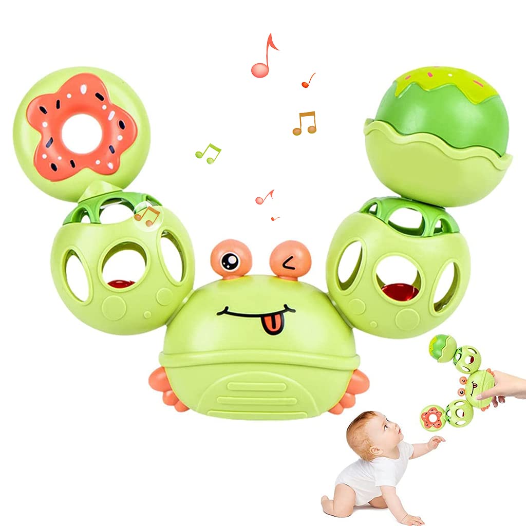 PATPAT Rattles for Baby 0-6 Months Cartoon Crab Sensory Teething Toys for Babies 360 ° Rotation Rattle Toy BPA-Free Soothing Toy Toddler Activity Toys New Born Baby Toys Gifts for Boys Girls- Green PATPAT Rattles for Baby 0-6 Months Cartoon Crab Sensory Teething Toys for Babies 360 ° Rotation Rattle Toy BPA-Free Soothing Toy Toddler Activity Toys New Born Baby Toys Gifts for Boys Girls- Green
